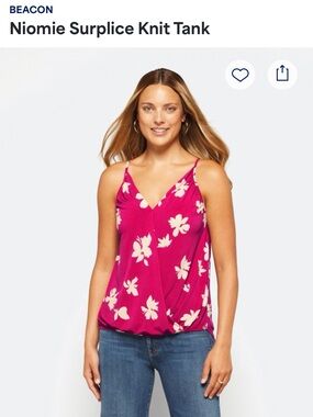 Beacon Floral Surplice Knit Tank in Fuchsia and Cream